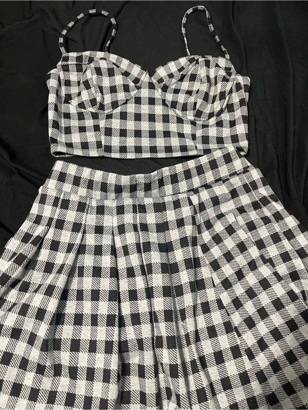 Haute Monde Black and White Gingham Two-Piece Skirt Set
